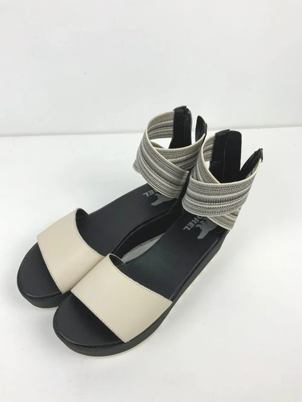 SOREL Dayspring Ankle Strap Platform Sandals Cream/Black Sz 8.5 - Picture 7 of 16